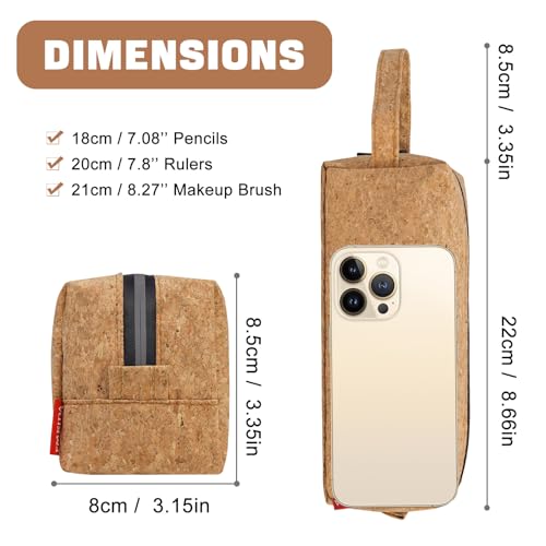 Image of Fmeida Pencil Case Cork - Aesthetic Pencil Case Pouch - Large Capacity Office Stationery Organizer with Handle