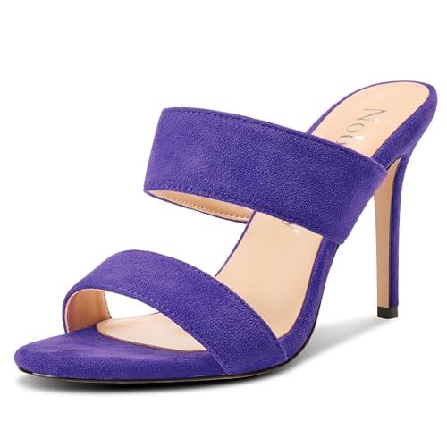 Image of NobleOnly Womens Round Open Toe Heeled Sandals Two Strap Stiletto High Heel Sandals Backless Dress Slip-on Mules Sandals 3.9 Inches Heels