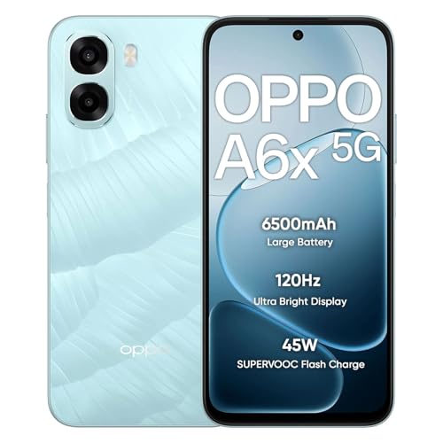 Image of OPPO A6x 5G Smartphone 4+128GB Blue, 6.7-inch, 120Hz Ultra Bright Display, 6500mAh Battery, 45W SUPERVOOCTM Fast Charge, 5MP Front Camera & 13MP Rear Camera, Mediatek Dimensity 6300, IP64