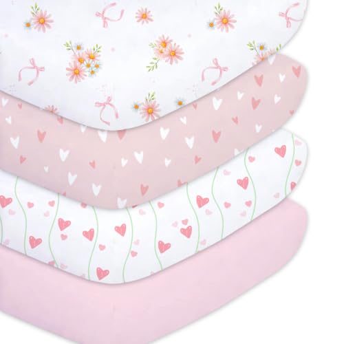 Image of Plushii 4PK Girls Crib Sheets, Microfiber Mattress Cover, Sweet Daisy | Fits standard crib & toddler beds (52x28 inch). Soft, breathable cover with plane patterns for boys and girls.
