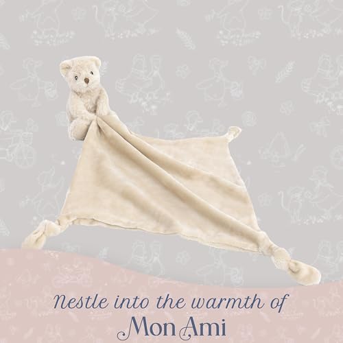 Image of MON AMI Huggie The Bear Plush Lovey for Babies | 13.5-Inch Soft Knotted Security Blanket | Plush Snuggle Toy with Teddy Bear Head | Perfect Newborn Essential for Birthdays & Baby Showers