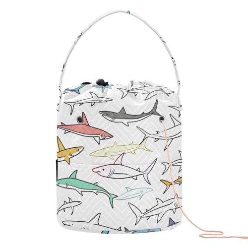 Yarn Storage Bag Small Crochet Bag Knitting Bag Organizer Drawing Sharks Yarn Bags for Crocheting Basket