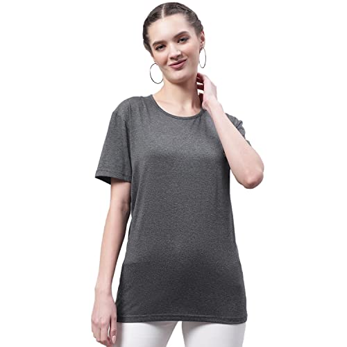 Image of Mack Jonney Women Round Neck Cotton Solid Regular Fit T-Shirt-T Anthraa 001-P