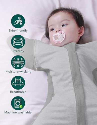 Image of BABELIO Newborn Swaddle with Zipper Sleeves Transitional Baby Sleep Swaddle 0-3 Months Soft Moisture-Wicking Sleep Sack Dark Gray