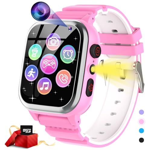JUBUNRER Montre Enfant 26 Jeux, Téléphone, Podomètre, Calories SOS Montre Connectée Enfant Garcon Garçons Filles Caméra HD, Lecteur de Musique, Vidéo,...
