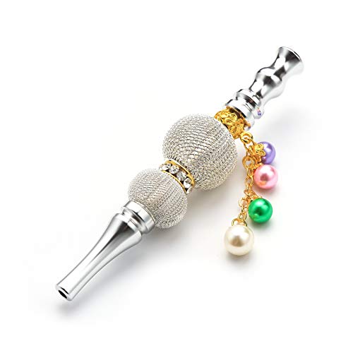 Shisha Hookah Accessories Metal Rhinestone Nozzle Diamond Pendant Hookah Tips Shisha Nargila Hose Interface Mouth Tips 1pc (Silver)
