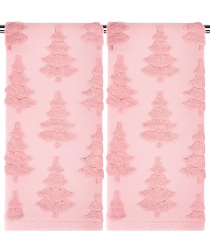 SEGXCFL Christmas Cotton Hand Towels for Bathroom Decorative Dish Towels Drying Cleaning Cooking Housewarming Gifts Luxury Winter Holiday Decoration 13.7x29.5 Pink Chriatmas Tree