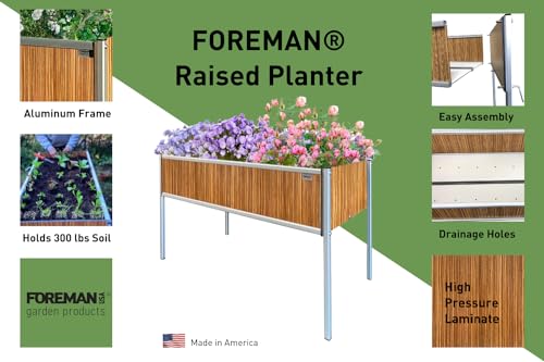 Foreman Raised Garden Bed on Legs – Weather-Resistant Raised Garden Bed (48" x 24" x 30") with Drainage, Ideal Raised Garden Bed for Vegetables & Flowers – 300 lb Capacity, Zebrano Wood Grain