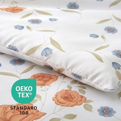 Image of MUXHOMO Orange Blossom Full Comforter Set, Elegant Floral Print Bed in a Bag 7 Pieces, Ultra Soft & Breathable Reversible Botanical Pattern Bedding Set with Comforter, Sheets, Pillowcases, and Shams