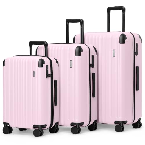 Image of Coolife Luggage Set, Light and Durable Hardshell, 3-Piece, Light Pink
