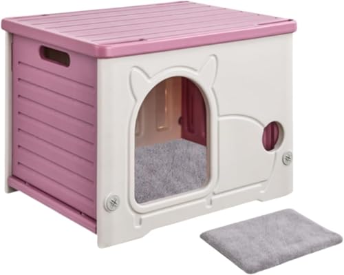 Joxoilso 猫 ハウス【四季通用】【防水 & 日除け兼備】小型半密閉式プラスチック製猫ハウス - 屋内・屋外兼用!野良猫や子犬に最適な居場所!| 雨よけ・防寒対策付き | 通気性良好で組み立て簡単、洗えるおしゃれなペット用品 | 外猫ハウス/野外猫ハ