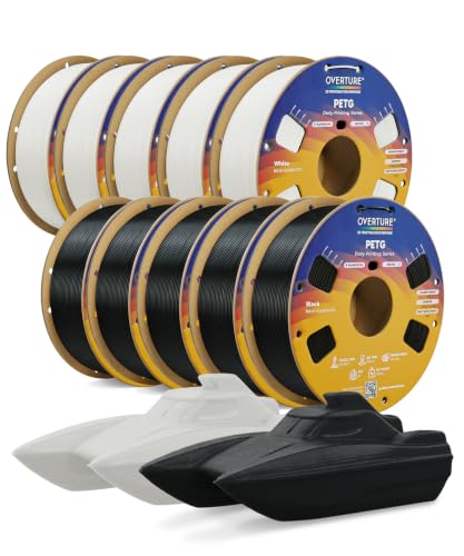 Image of OVERTURE PETG Filament 1.75mm Bundle 10kg, High Speed 3D Printer Filament, Neatly Wound & Clog-Free, 10 Pack 1kg(2.2lbs), Accuracy + /- 0.02mm, Fit Most FDM Printers (Black*5+White*5)