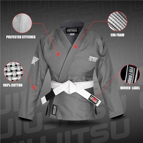VELO BJJ GI for Men and Women Brazilian Jiu Jitsu Gi Adult Gi Kimonos Bjj Uniform Martial Pants, Jackets with free Belt (Grey, A1) - Thumbnail 3