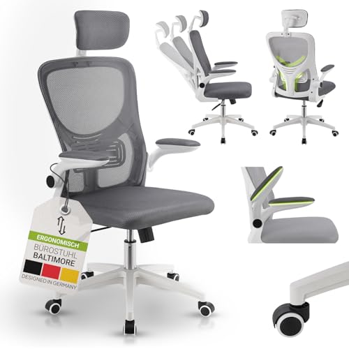 Juskys Bürostuhl Baltimore mit Rollen & Armlehne - Schreibtischstuhl ergonomisch & höhenverstellbar - Stuhl für Arbeitszimmer - Drehstuhl - Grau Juskys Bürostuhl Baltimore mit Rollen & Armlehne - Schreibtischstuhl ergonomisch & höhenverstellbar - Stuhl für Arbeitszimmer - Drehstuhl - Grau