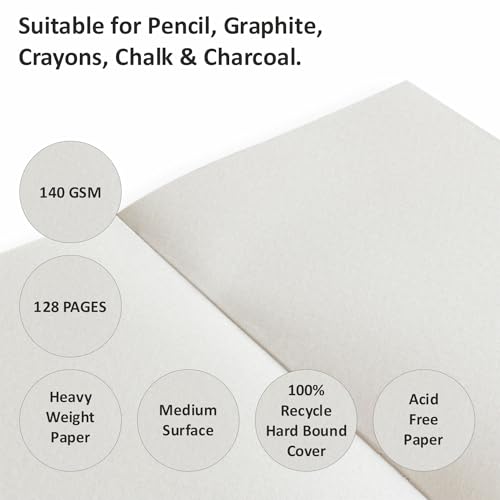 Image of Anupam Earth Sketche Drawing Book Square | 100% Recycled Hardbound Cove Book | 140 GSM | Acid Free 65 Sheets / 128 Pages | Drawing Sketchbook for Artists and Students | for Dry Techniques