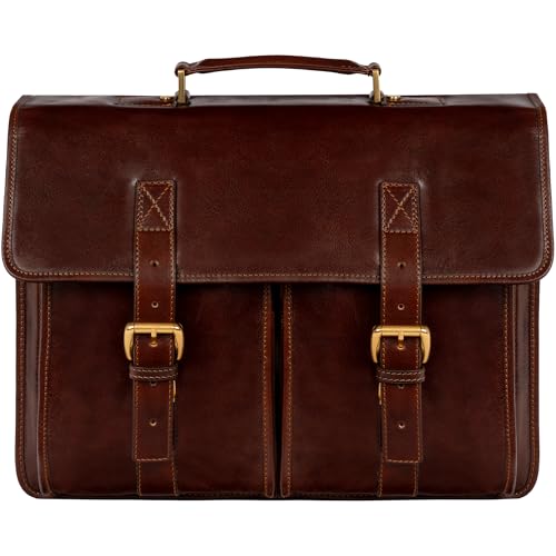 Time Resistance Leather Briefcase - Handcrafted in Italy Full Grain Messenger Bag - Satchel Bag...