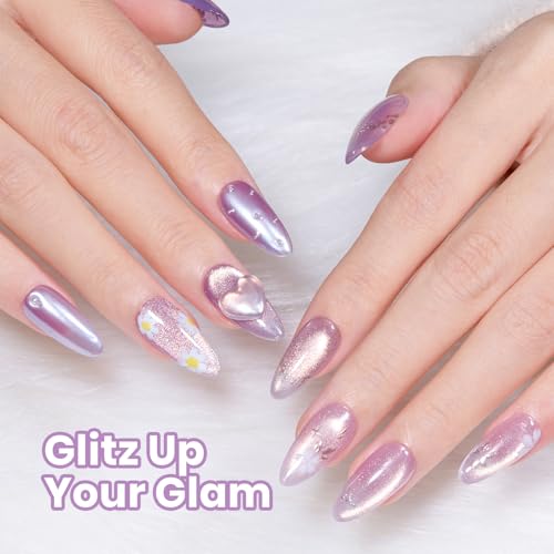 Image of Beetles Twilight Dream Purple Cat Eye Gel Nail Polish - 15ML Full Size Glitter Purple Cat Eye Spring Gel Polish Magnetic Shimmer Effect Soak Off UV Nail Art Design Salon DIY Manicure Gift for Women