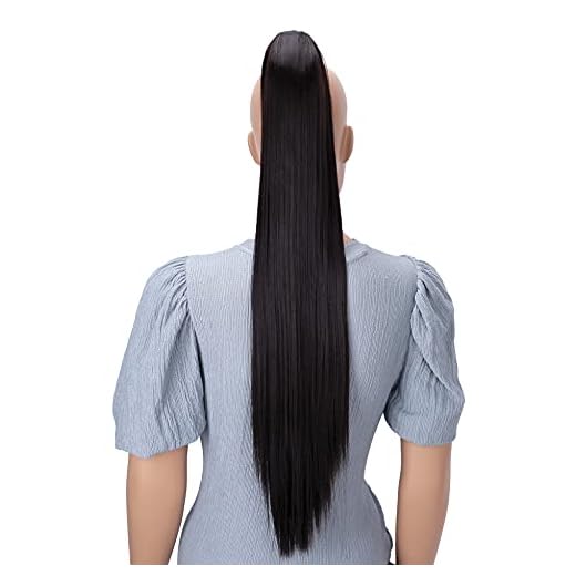 PRETTYSHOP 70cm Postiche Natte Queue De Cheval Extensions De Cheveux Raide Marron Foncé H170