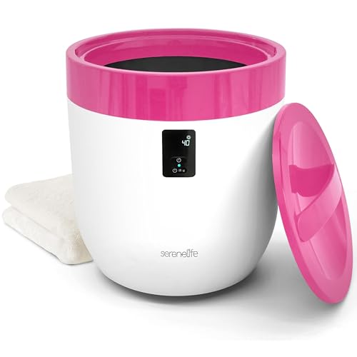 Image of SereneLife Counter Towel Warmer Bucket - with Customized Fragrance for Spa and Bathroom, Luxury Heater, Auto Shut Off, Fits 1 Large Blanket, Bathrobe, PJs (Pink)