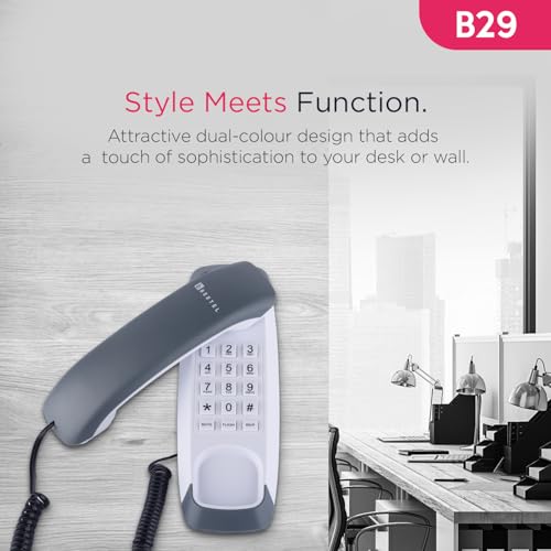 Image of Beetel B29 Designer Slim and Stylish Corded Landline Phone,Ringer Volume Control,Wall /Desk Mountable,Clear Call Quality,Compact Design,Tone Pulse /Flash /Redial Function (Made in India)(Grey White)(B29)