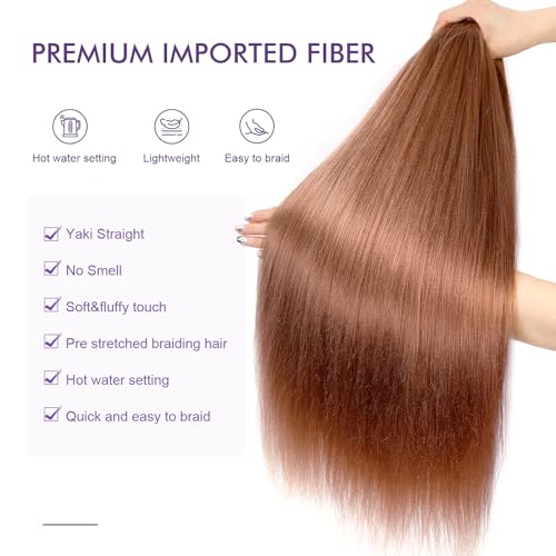 Pre-stretched Braiding Hair - 30 Inch 8 Packs Brown Braiding Hair For Twist or Box Braids, Yaki Texture Hot Water Setting Synthetic Long Braiding Hair Extensions (30 Inch, #30-8P) - Image 4