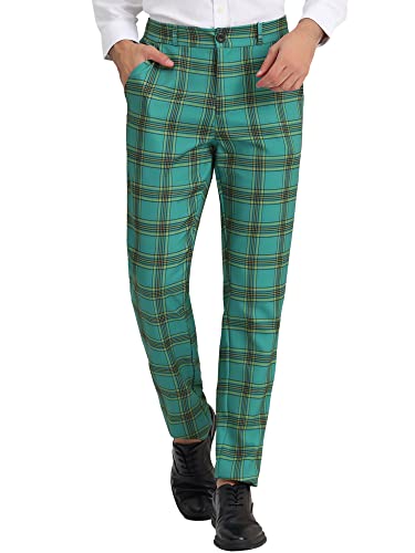 Lars Amadeus Men's Dress Plaid Pants Casual Regular Fit Flat Front Stretch Checked Trousers