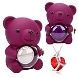 SIXRUN Collar de Oso Caja de Regalo Giratoria, Caja de Joyería Rosa de Oso Flor Conservada Regalo Romántico para Esposa Madre Novia Aniversario (Purple)