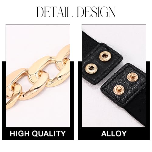Asooll Punk Leather Waist Belt Gold Rivet Chunky Chain Belts Party Club Elastic Dress Belt for Women4