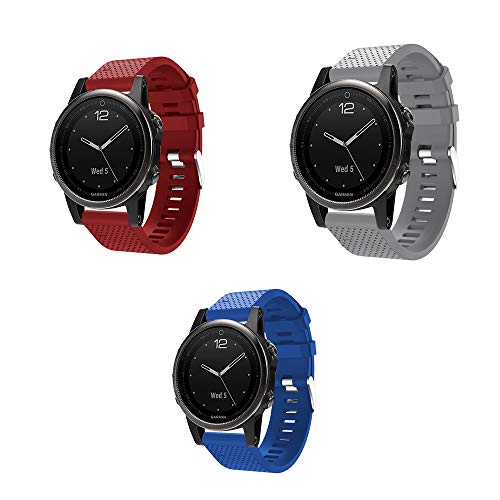Compatible with Garmin Fenix 5S Plus Bands, Quickfit Silicone Replacement Watch Band Straps Accessory Band Wristbands Bracelet Fit for Garmin Fenix 5S, Not Fit Fenix 5 5X (Gray Red Purple)