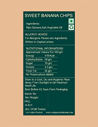 Image of Safe Products Kerala Homemade Sweet Long Banana Chips 200 gm /Ripened Long Banana Chips