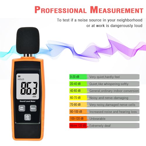 Image of (Orange) - Hand-Held Sound Level Metre,V-Resourcing 30 130 dB Decibel Noise Measurement Tester with Backlight Digital LCD Display for Indoor /Outdoor Uses [Max /Min /Hold Function]