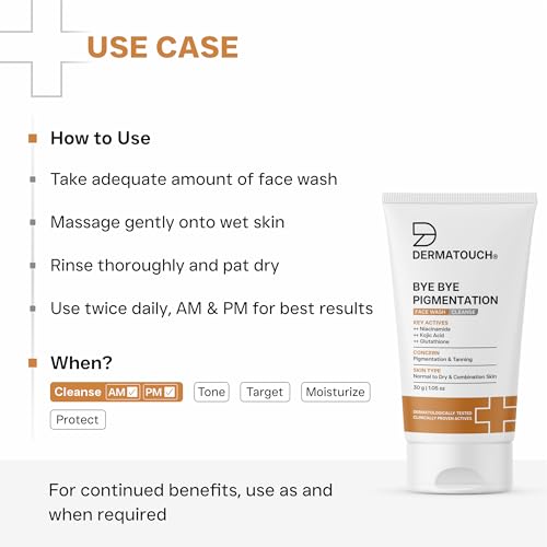 Image of DERMATOUCH Bye Bye Pigmentation Face Wash | Anti Pigmentation Face Wash for Men and Women with Niacinamide, Kojic Acid & Glutathione | 30g