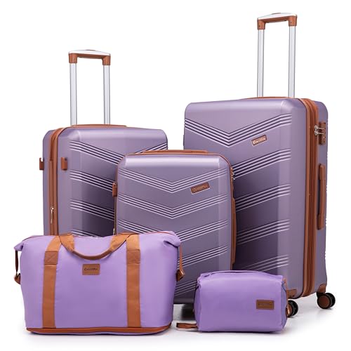 Image of CONCEPTEN Expandable Hardshell Luggage Set 5 Piece, 22x14x9 Airline Approved Carry On, 20 /24 /28 inch Suitcase Set with TSA Lock, Spinner Wheels, ABS+PC (Purple)