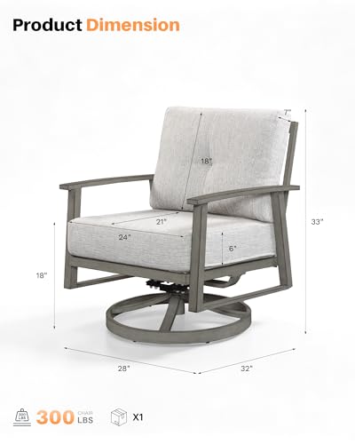 Image of Swivel Patio Sofa Chairs Set of 2, Never Rusts All-Aluminum Outdoor Swivel Armchairs with Thick Cushions, Modern Outdoor Sofa Armchairs Swivel Patio Chair for Garden, Poolside, Lawn, Limed Oak