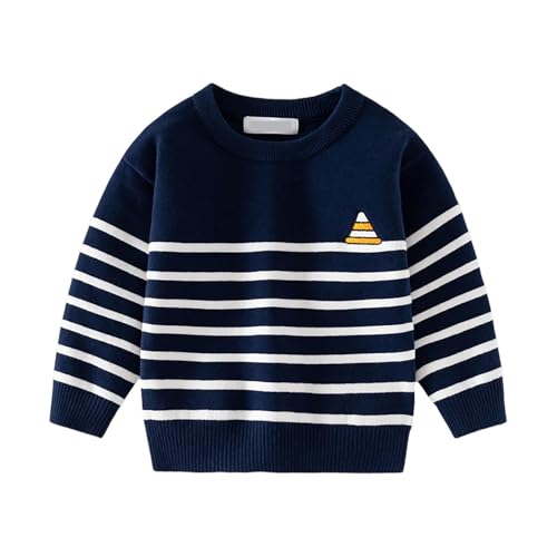 Toddler Boys Girls Striped Crewneck Sweaters Long Sleeve Kids Fall Winter Cute Knit Pullover Jumper Tops for 1-8 Years