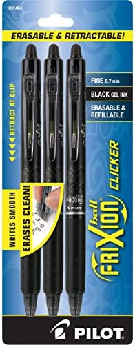 PILOT FriXion Clicker Erasable, Refillable & Retractable Gel Ink Pens, Fine Point, Black Ink, 3 Count (Pack of 1) (31464)