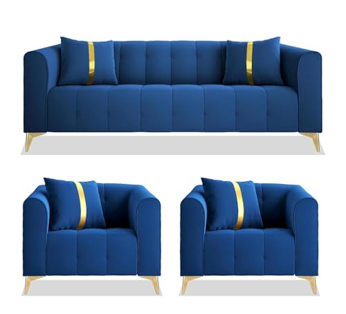 Image of A to Z Furniture Classic Chesterfield Sofa Set Luxury Chesterfield Sofa in for Home Living Room & Office (Blue)