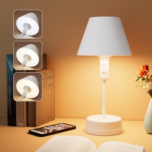 PAIRIER Lampada da Tavolo Wireless a LED con Batteria, Lampada da Comodino con 3 Temperature di Colore per Camera da Letto, Giardino, Tavolo da Pranzo e Scrivania