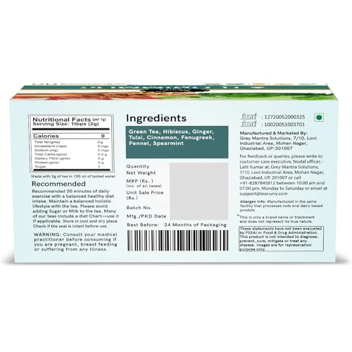 Image of TEACURRY Slimming Tea for Weight Management & Belly Fat Reduction | Green Tea with Ginger, Cinnamon, Tulsi & Fennel | Metabolism & Digestive Support | Herbal Detox Tea | 30 Tea Bags (1 Month Pack)