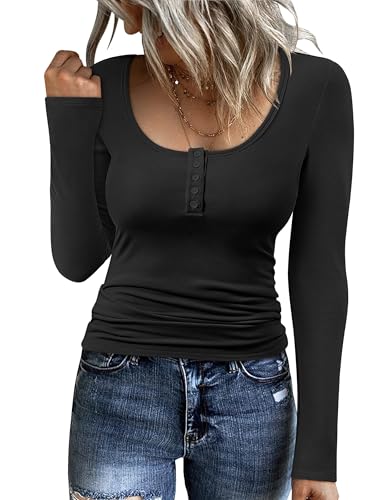 ANRABESS Long Sleeve Henley Shirts for Women Thermal Fleece Tops Knit Fitted Basic T-Shirts 2025 Fall Winter Warm Undershirts