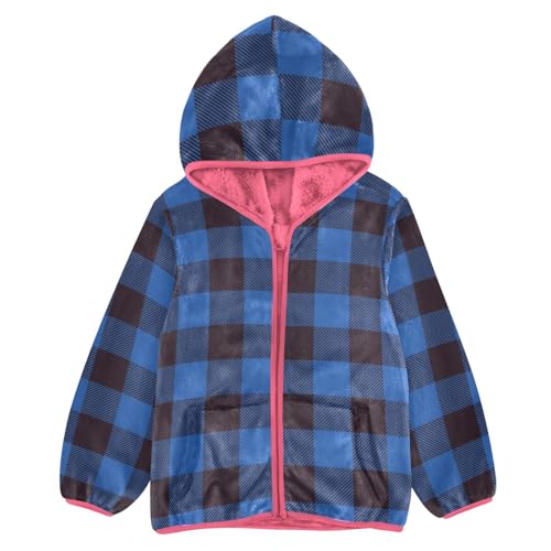 GuoChe Black Blue Plaid Kids Sherpa Jacket