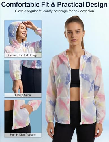 Image of Venzina UPF 50+ Women's Camo Print Sun Hoodie -Ultra-Lightweight & Breathable Single-Layer Jacket, Regular Fit with Elastic Cuffs & Side Pockets for Outdoor, Commute, Cycling