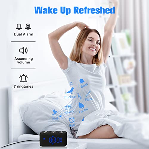 Reacher R4 Alarm Clock And Nature Sound Machine, Small Dual Alarm With 7 Ringtones, 12 Soothing Natural Sounds With Sleep Timer, Adjustable Volume, Dimmable Led Digits For Bedroom, Adults, Travel #TOP2