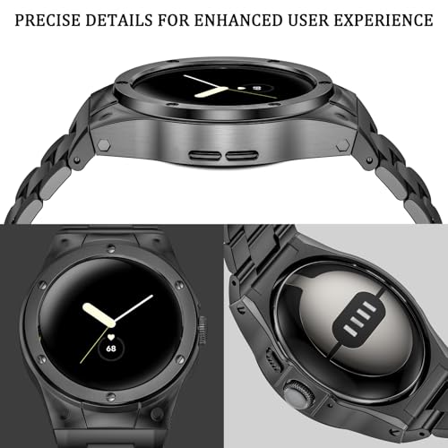 MioHHR Compatible for Google Pixel Watch Band Metal, Stainless Steel Case with Wristband Strap for Pixel Watch 2022 Men Women