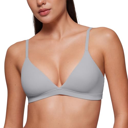 CRZ YOGA Softhold Double Lined Triangle Bralette - Womens Adjustable Straps Wireless Cami Plunge T-Shirt Everyday Bra Comfy Rhino Grey Small