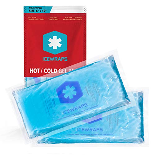 ICEWRAPS 6â€x12â€ Large Gel Ice Packs for Injuries - Reusable Hot Cold Compress for Knee, Shoulder, Back, Neck, Ankle Pain Relief, 2 Pack