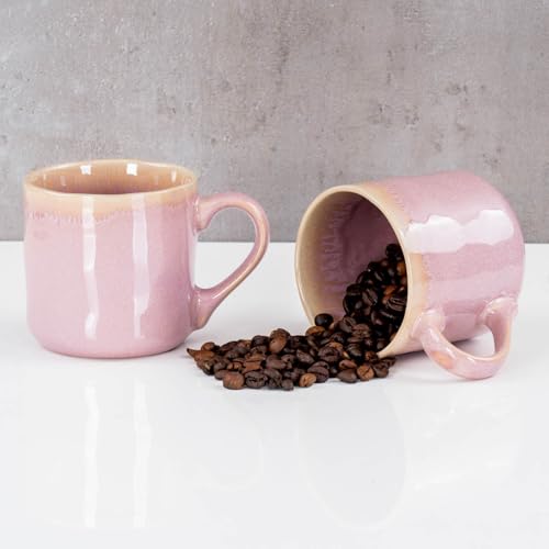 4er Set Steingut Becher 350ml Tasse Rosa Kaffeetassen Modern Design Küche Kaffeepott Teetasse