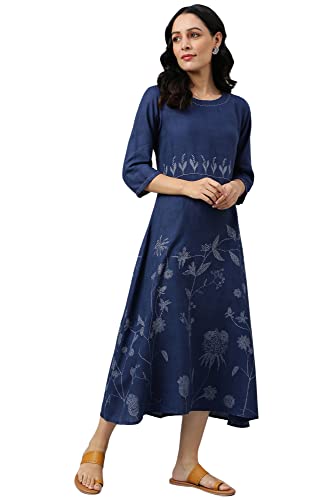 Image of W for Woman Women's Rayon Relaxed Fit Casual Floral Kurta with Kantha Details
