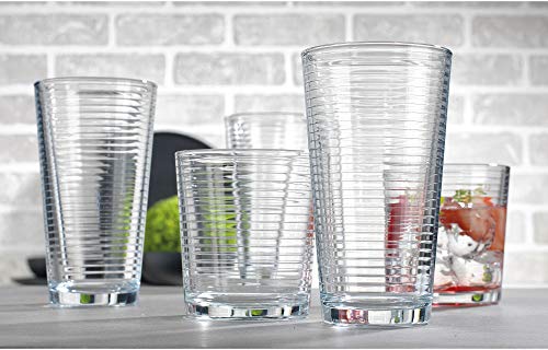 Le'raze Set Of 16 Heavy Base Ribbed Durable Drinking Glasses Includes 8 Cooler Glasses (17Oz) And 8 Rocks Glasses (13Oz) - Clear Glass Cups - Elegant Glassware Set. #TOP1