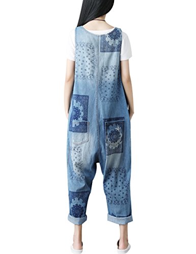 Mono de pierna ancha para mujer en denim de algodón cómodo 4